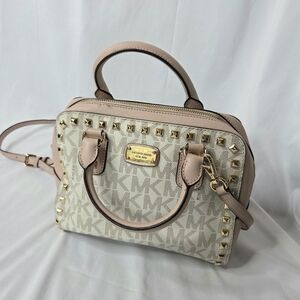 Michael Kors Pink and Gold Studded Bowling Satchel Crossbody